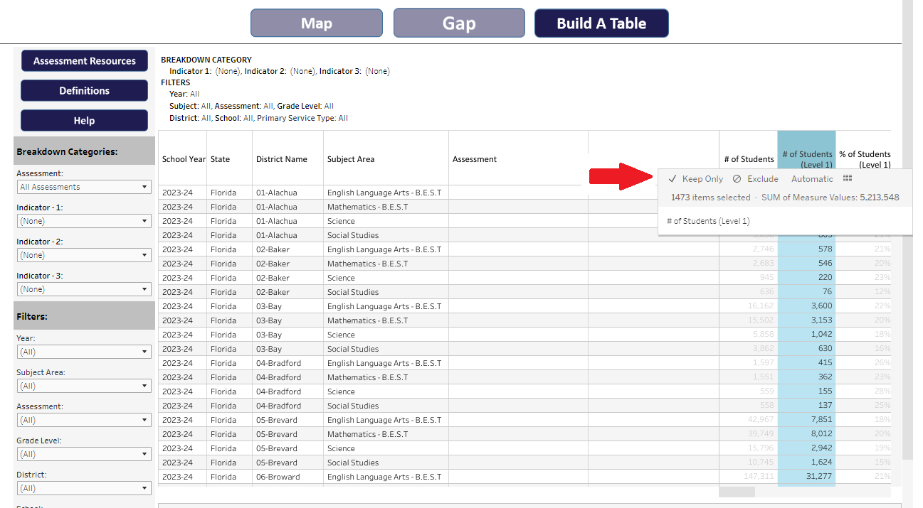 Build A Table Exclude